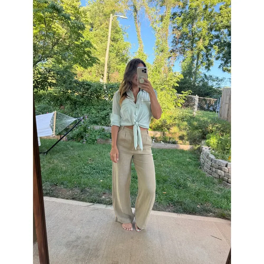 Zara Linen Wide-Leg Trousers XS